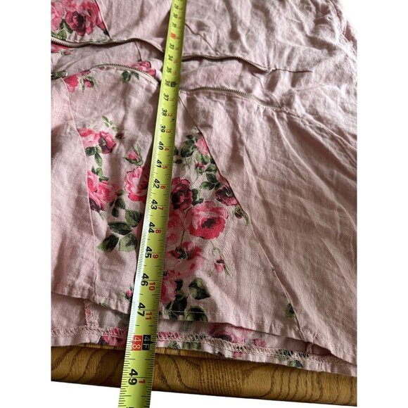 Lin Blanc 100% Linen Pink Floral Embellished Long Dress Lagenlook- Sz 46 Unique - Picture 9 of 10